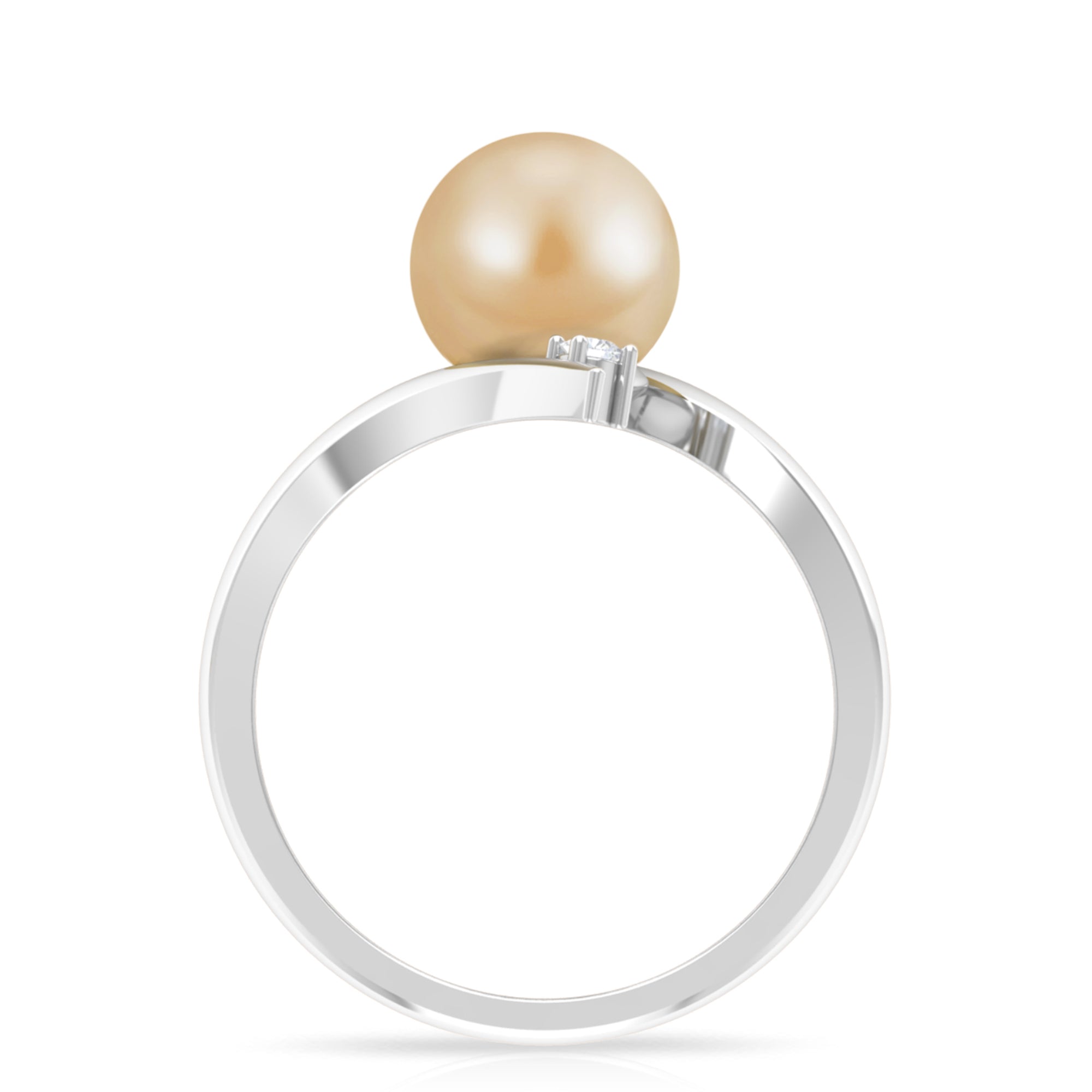 Golden South Sea Pearl Bypass Engagement Ring with Diamond South Sea Pearl - ( AAA ) - Quality - Rosec Jewels