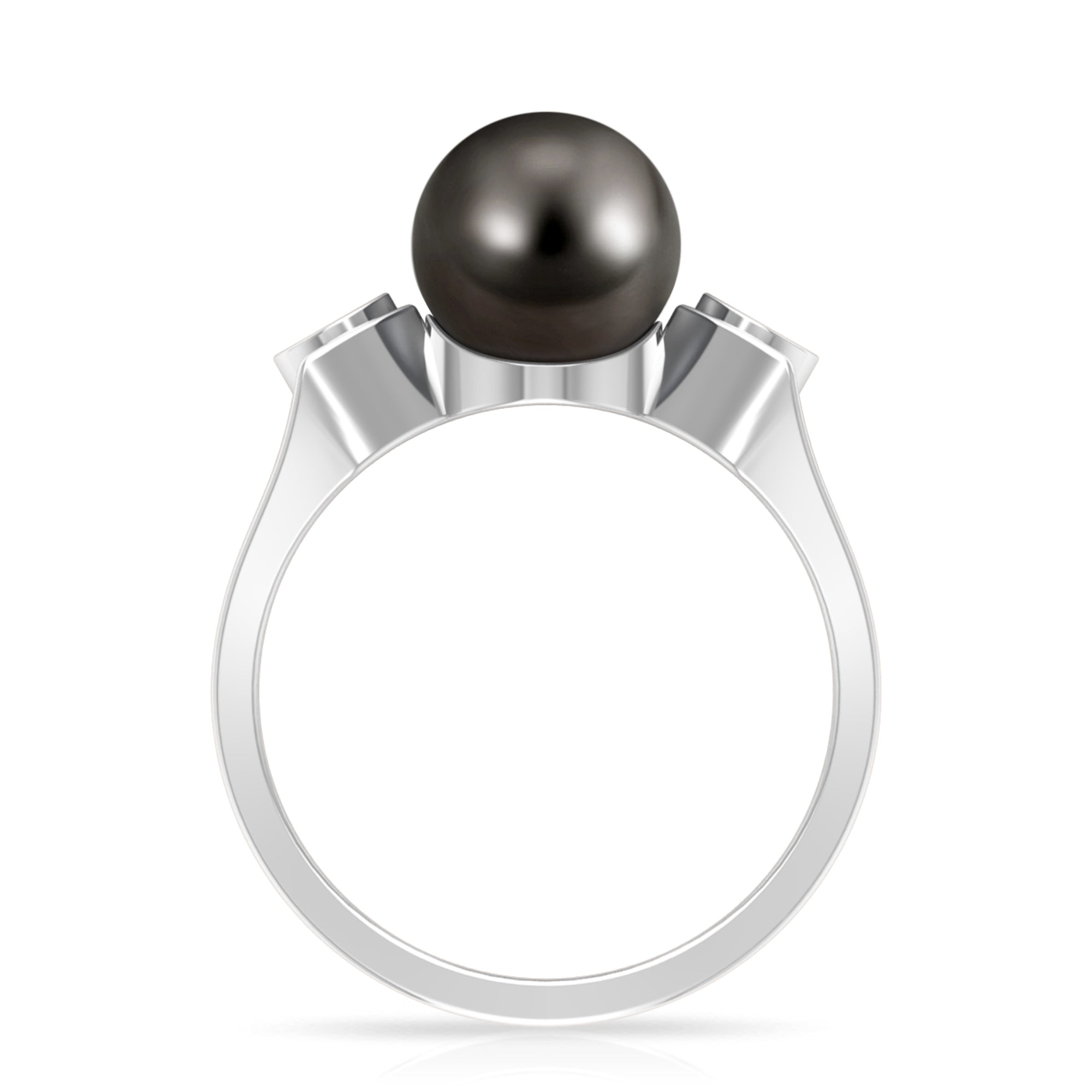 Solitaire Tahitian Pearl Contemporary Engagement Ring with Diamond Tahitian pearl - ( AAA ) - Quality - Rosec Jewels