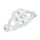 Emerald Cut Moissanite Crossover Engagement Ring in Gold Moissanite - ( D-VS1 ) - Color and Clarity - Rosec Jewels