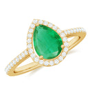 Pear Shaped Emerald Halo Engagement Ring With Moissanite Emerald - ( AAA ) - Quality - Rosec Jewels