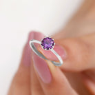 Real Amethyst Solitaire Ring in Lotus Basket Setting Amethyst - ( AAA ) - Quality - Rosec Jewels