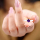 Real Amethyst Solitaire Ring in Lotus Basket Setting Amethyst - ( AAA ) - Quality - Rosec Jewels