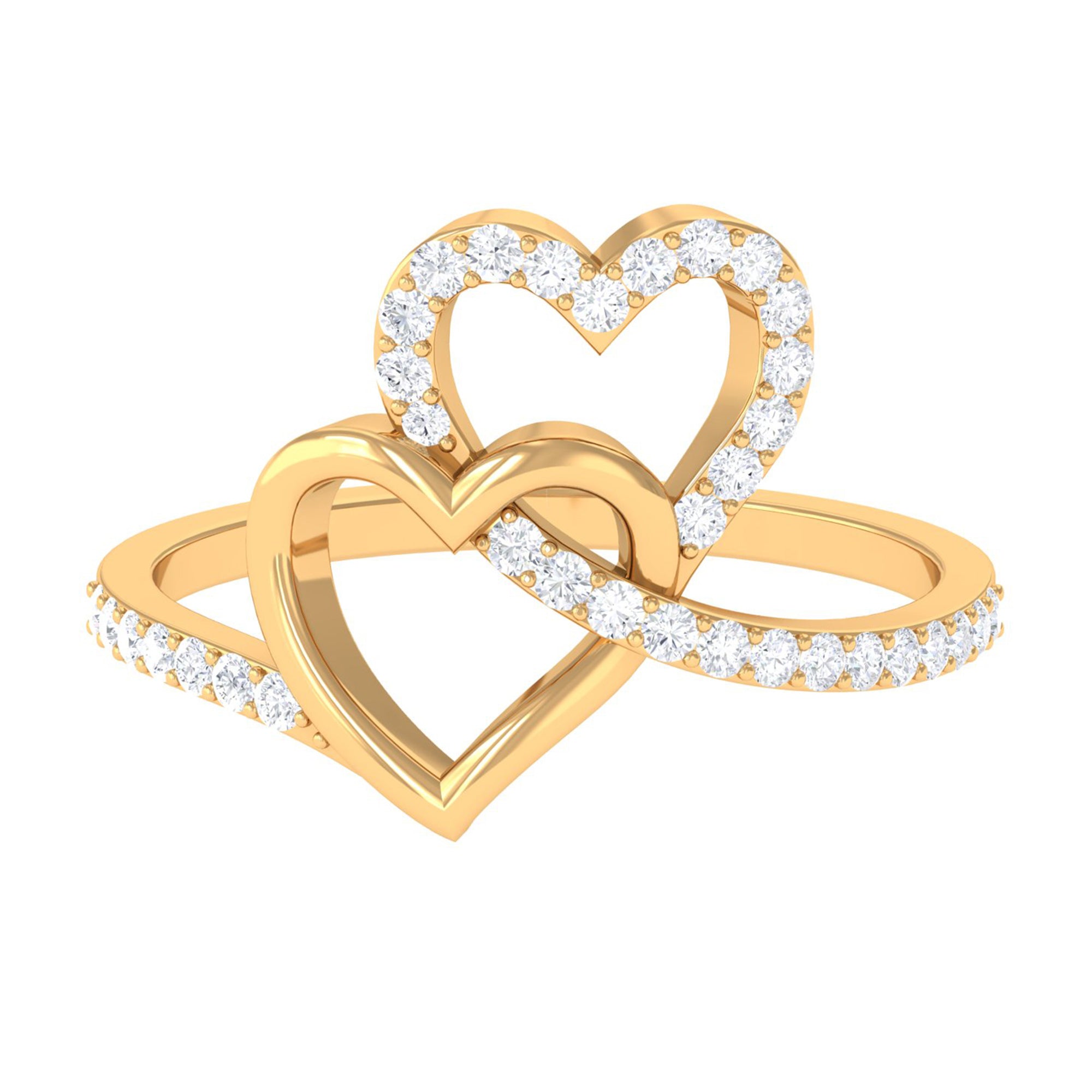 1/2 CT Moissanite Interlock Twin Heart Ring in Gold Moissanite - ( D-VS1 ) - Color and Clarity - Rosec Jewels