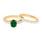 Oval Shape Lab Grown Emerald and Moissanite Bridal Ring Set Lab Created Emerald - ( AAAA ) - Quality - Rosec Jewels