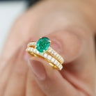 Oval Shape Lab Grown Emerald and Moissanite Bridal Ring Set Lab Created Emerald - ( AAAA ) - Quality - Rosec Jewels