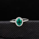 Oval Cut Created Emerald Classic Halo Engagement Ring with Diamond Lab Created Emerald - ( AAAA ) - Quality - Rosec Jewels