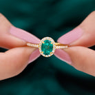 Oval Cut Created Emerald Classic Halo Engagement Ring with Diamond Lab Created Emerald - ( AAAA ) - Quality - Rosec Jewels