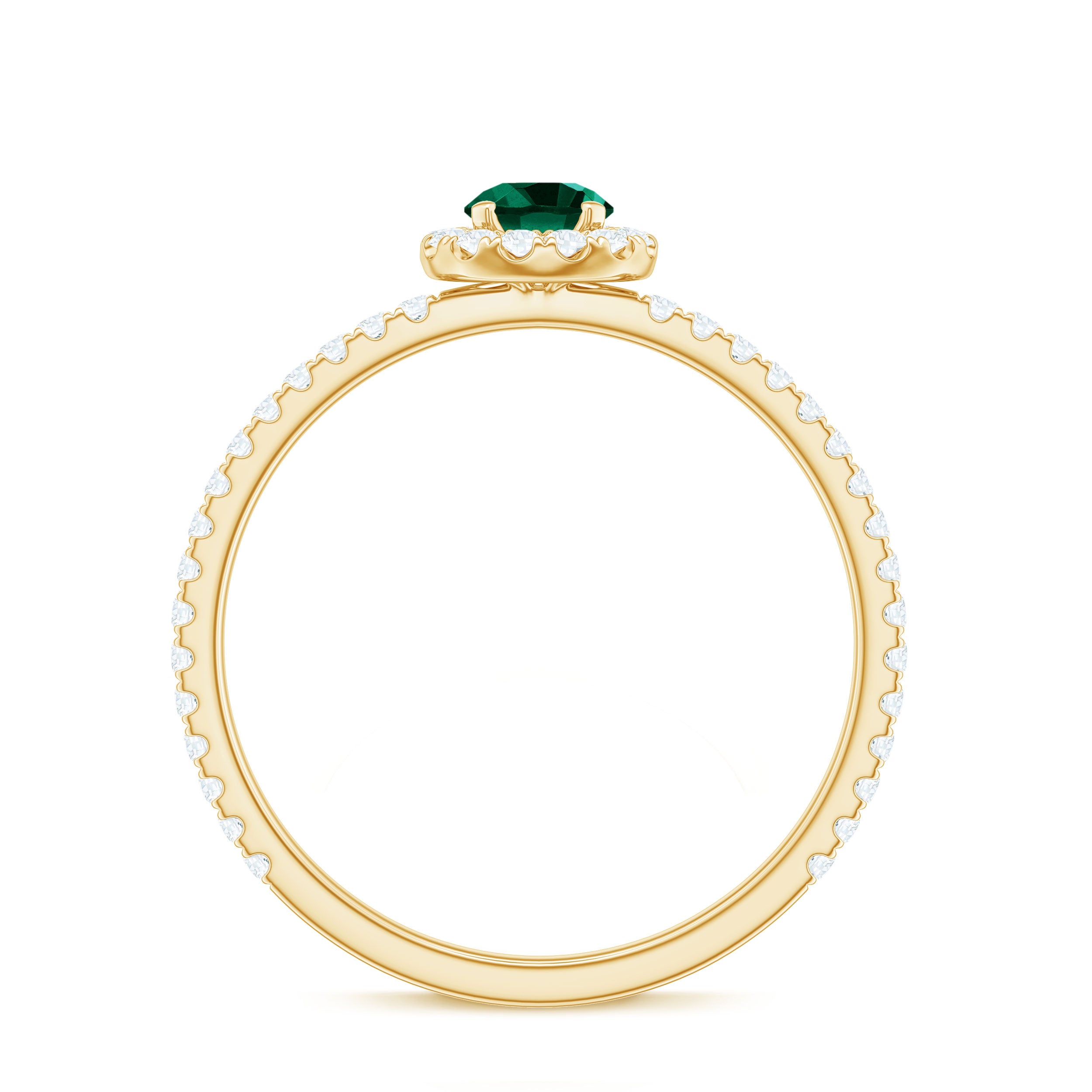 Lab Grown Emerald Minimal Halo Engagement Ring with Diamond Lab Created Emerald - ( AAAA ) - Quality - Rosec Jewels