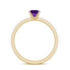 3/4 CT Amethyst Solitaire Ring with Diamond Side Stones Amethyst - ( AAA ) - Quality - Rosec Jewels