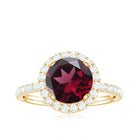 Real Rhodolite Halo Engagement Ring with Moissanite Rhodolite - ( AAA ) - Quality - Rosec Jewels