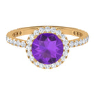 Classic Round Amethyst Engagement Ring with Moissanite Halo Amethyst - ( AAA ) - Quality - Rosec Jewels