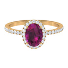 2 CT Oval Rhodolite Engagement Ring with Diamond Halo Rhodolite - ( AAA ) - Quality - Rosec Jewels