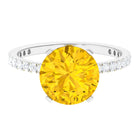 Created Yellow Sapphire Solitaire Engagement Ring with Diamond Lab Created Yellow Sapphire - ( AAAA ) - Quality - Rosec Jewels