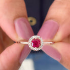 Round Ruby Engagement Ring with Diamond Halo Ruby - ( AAA ) - Quality - Rosec Jewels