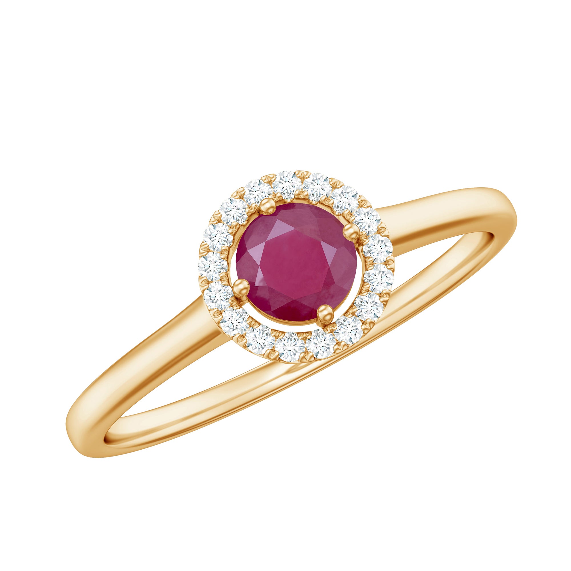 Round Ruby Engagement Ring with Diamond Halo Ruby - ( AAA ) - Quality - Rosec Jewels