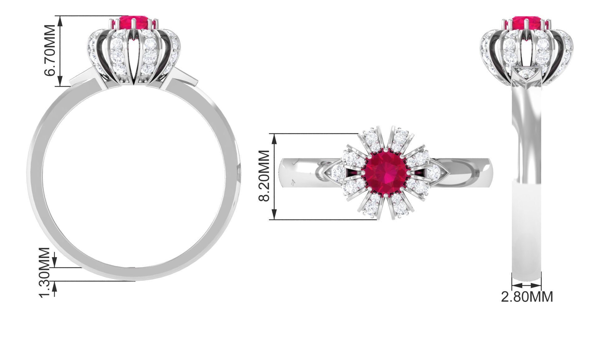 3/4 CT Solitaire Ruby Flower Ring with Diamond Accent Ruby - ( AAA ) - Quality - Rosec Jewels