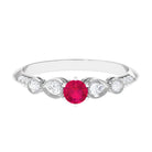 Minimal Ruby Engagement Ring with Diamond Accent Ruby - ( AAA ) - Quality - Rosec Jewels