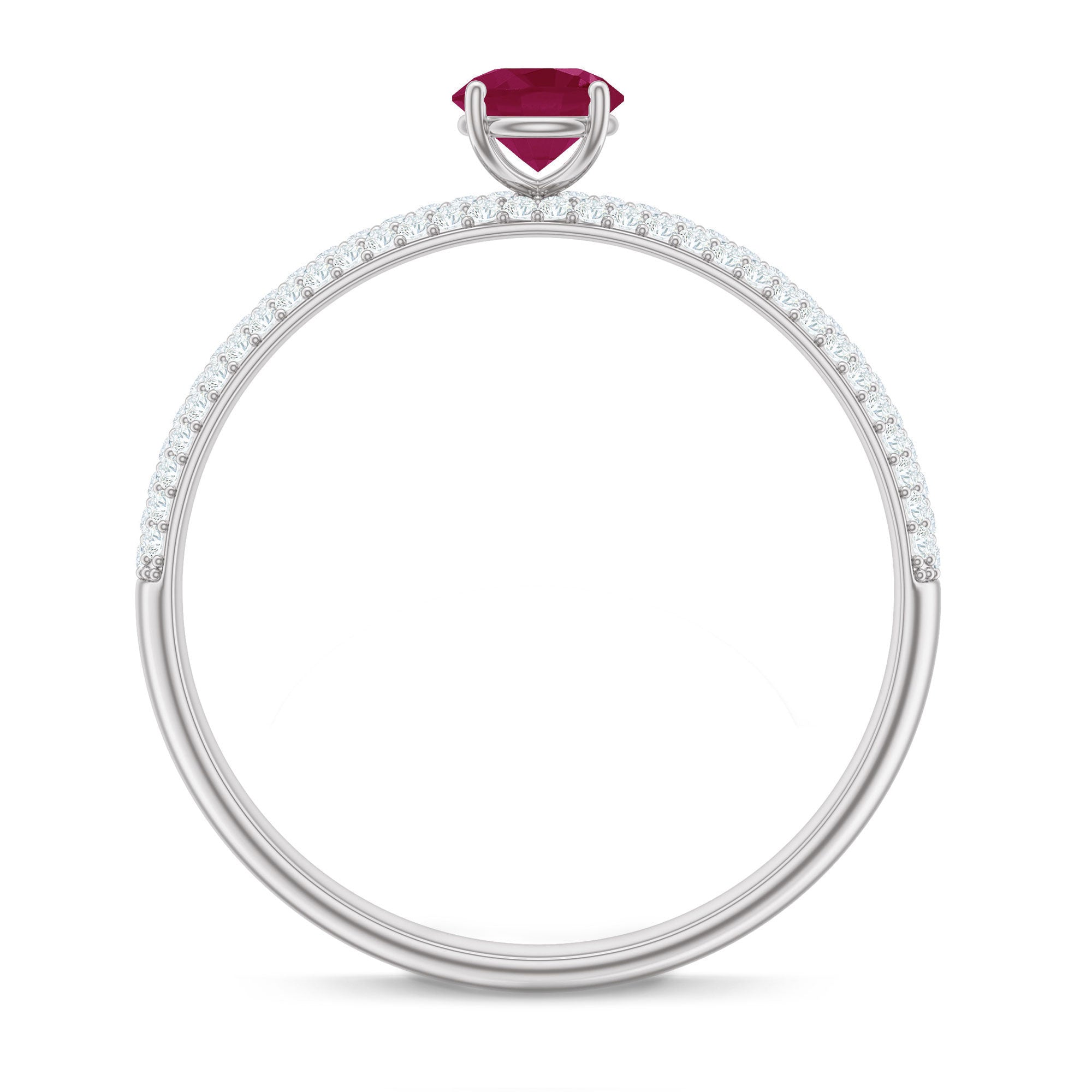 Natural Ruby Solitaire Ring with Diamond Side Stones Ruby - ( AAA ) - Quality - Rosec Jewels