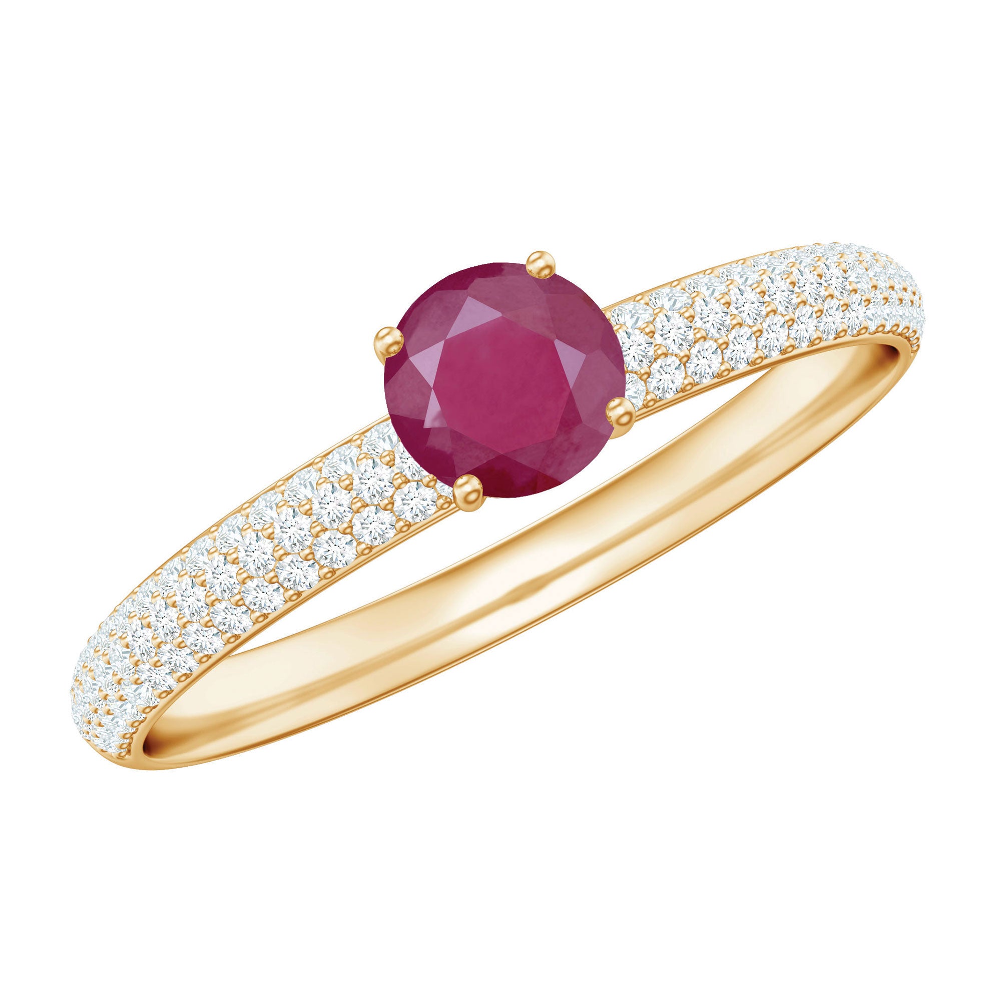 Natural Ruby Solitaire Ring with Diamond Side Stones Ruby - ( AAA ) - Quality - Rosec Jewels