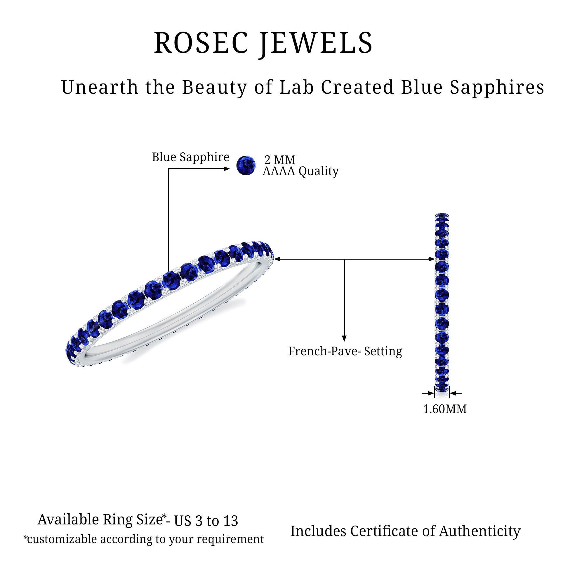 Lab Grown Blue Sapphire Simple Stackable Ring Lab Created Blue Sapphire - ( AAAA ) - Quality - Rosec Jewels