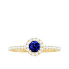 Lab Grown Blue Sapphire and Diamond Minimal Engagement Ring Lab Created Blue Sapphire - ( AAAA ) - Quality - Rosec Jewels