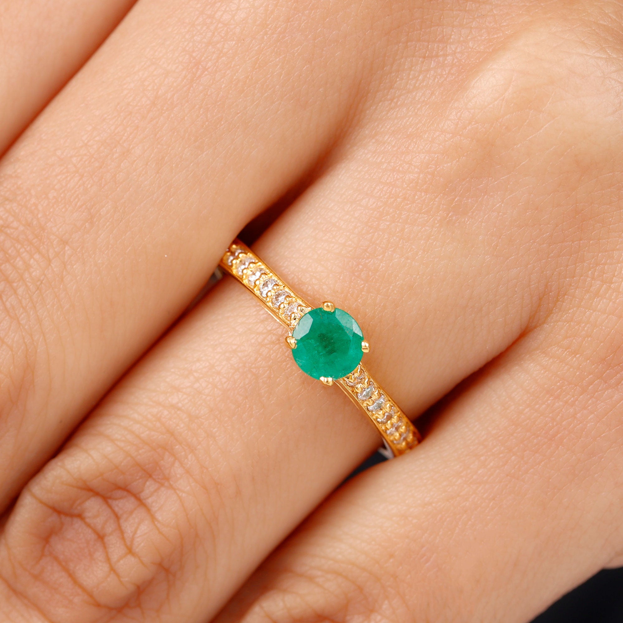 1 CT Classic Emerald and Diamond Ring Emerald - ( AAA ) - Quality - Rosec Jewels