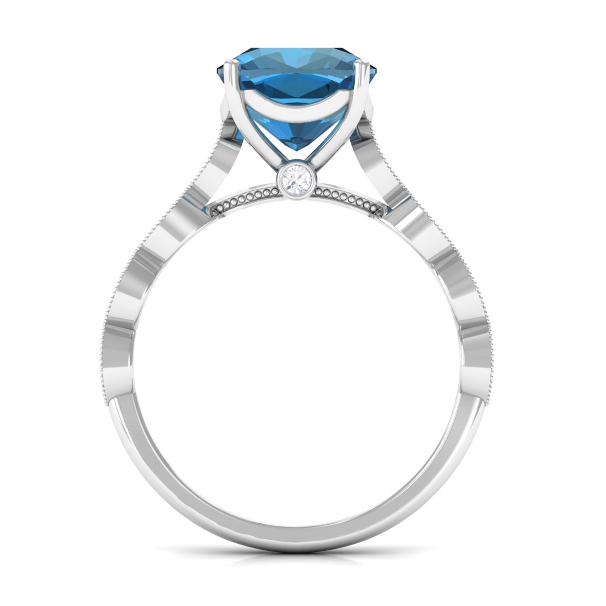 Cushion Cut London Blue Topaz Engagement Ring with Diamond London Blue Topaz - ( AAA ) - Quality - Rosec Jewels