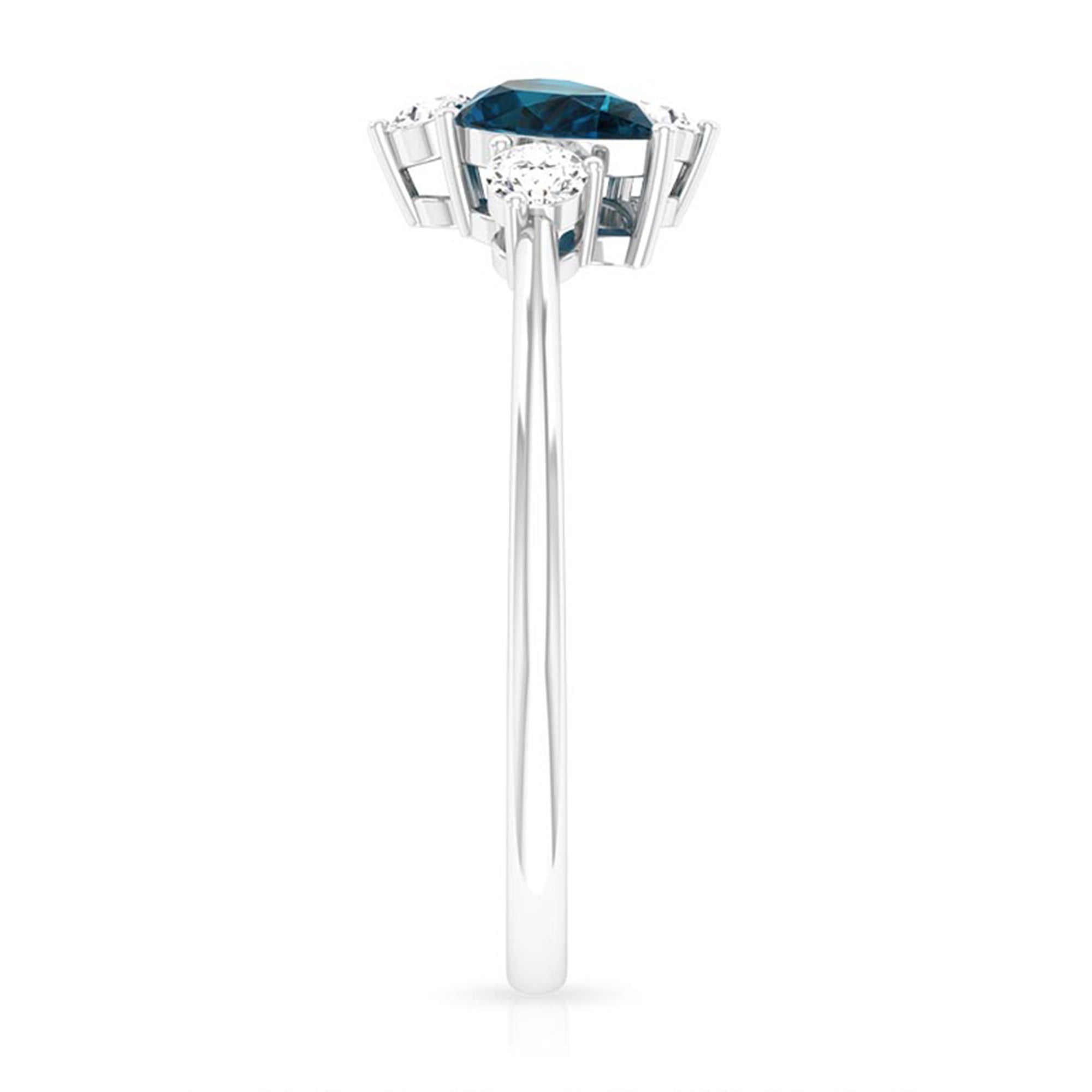 2 CT Pear Shape London Blue Topaz and Diamond Cluster Promise Ring London Blue Topaz - ( AAA ) - Quality - Rosec Jewels