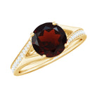 Split Shank Garnet Solitaire Engagement Ring with Diamond Garnet - ( AAA ) - Quality - Rosec Jewels