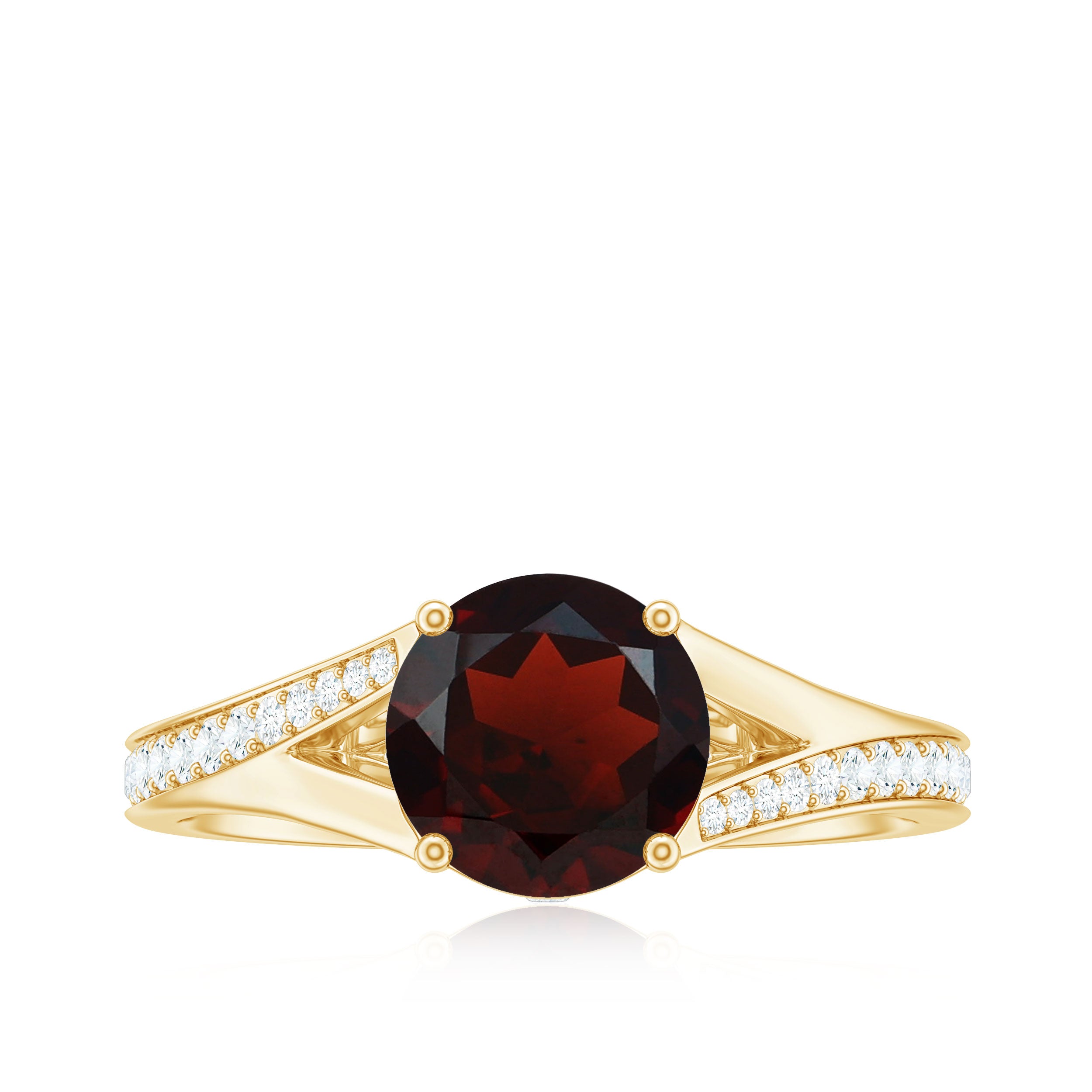 Split Shank Garnet Solitaire Engagement Ring with Diamond Garnet - ( AAA ) - Quality - Rosec Jewels