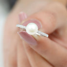 8.25 CT Fresh Water Pearl Solitaire with Diamond Side Stone Ring Freshwater Pearl - ( AAA ) - Quality - Rosec Jewels