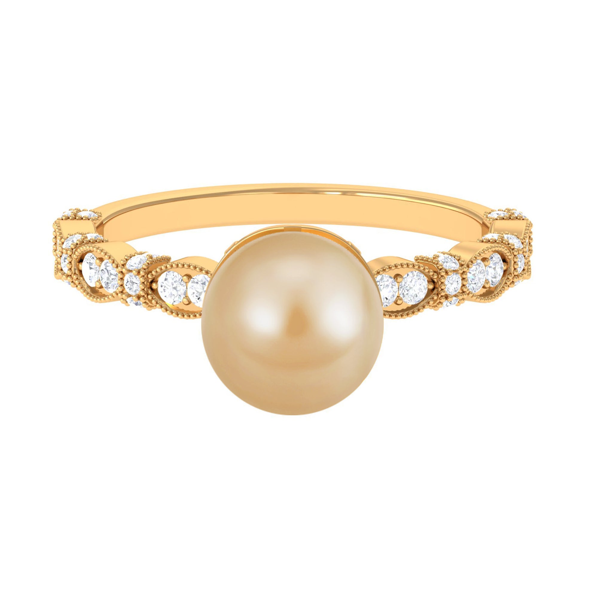 Golden South Sea Pearl Engagement Ring with Diamond South Sea Pearl - ( AAA ) - Quality - Rosec Jewels