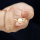 Golden South Sea Pearl Engagement Ring with Diamond South Sea Pearl - ( AAA ) - Quality - Rosec Jewels