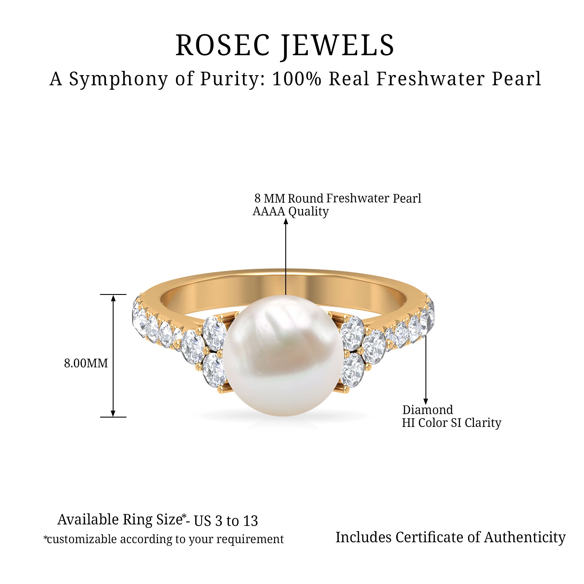 Exuberant Freshwater Pearl and Diamond Engagement Ring Freshwater Pearl - ( AAA ) - Quality - Rosec Jewels