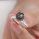 Tahitian Pearl Solitaire with Diamond Ring Tahitian pearl - ( AAA ) - Quality - Rosec Jewels