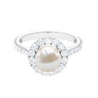 Freshwater Pearl and Moissanite Halo Engagement Ring Freshwater Pearl - ( AAA ) - Quality - Rosec Jewels