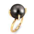 Tahitian Pearl Solitaire Engagement Ring with Diamond Tahitian pearl - ( AAA ) - Quality - Rosec Jewels