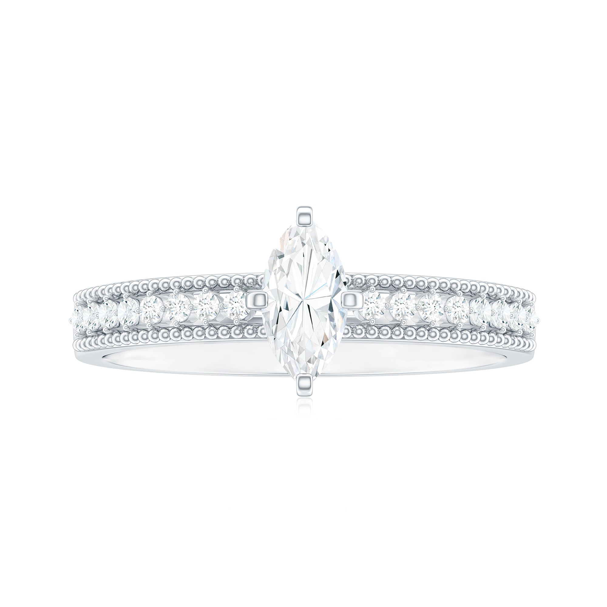 Naomi Watts Inspired Moissanite Solitaire Engagement Ring with Beaded Details Moissanite - ( D-VS1 ) - Color and Clarity - Rosec Jewels