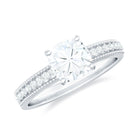 Cushion Cut Moissanite Solitaire Engagement Ring with Gold Beaded Moissanite - ( D-VS1 ) - Color and Clarity - Rosec Jewels