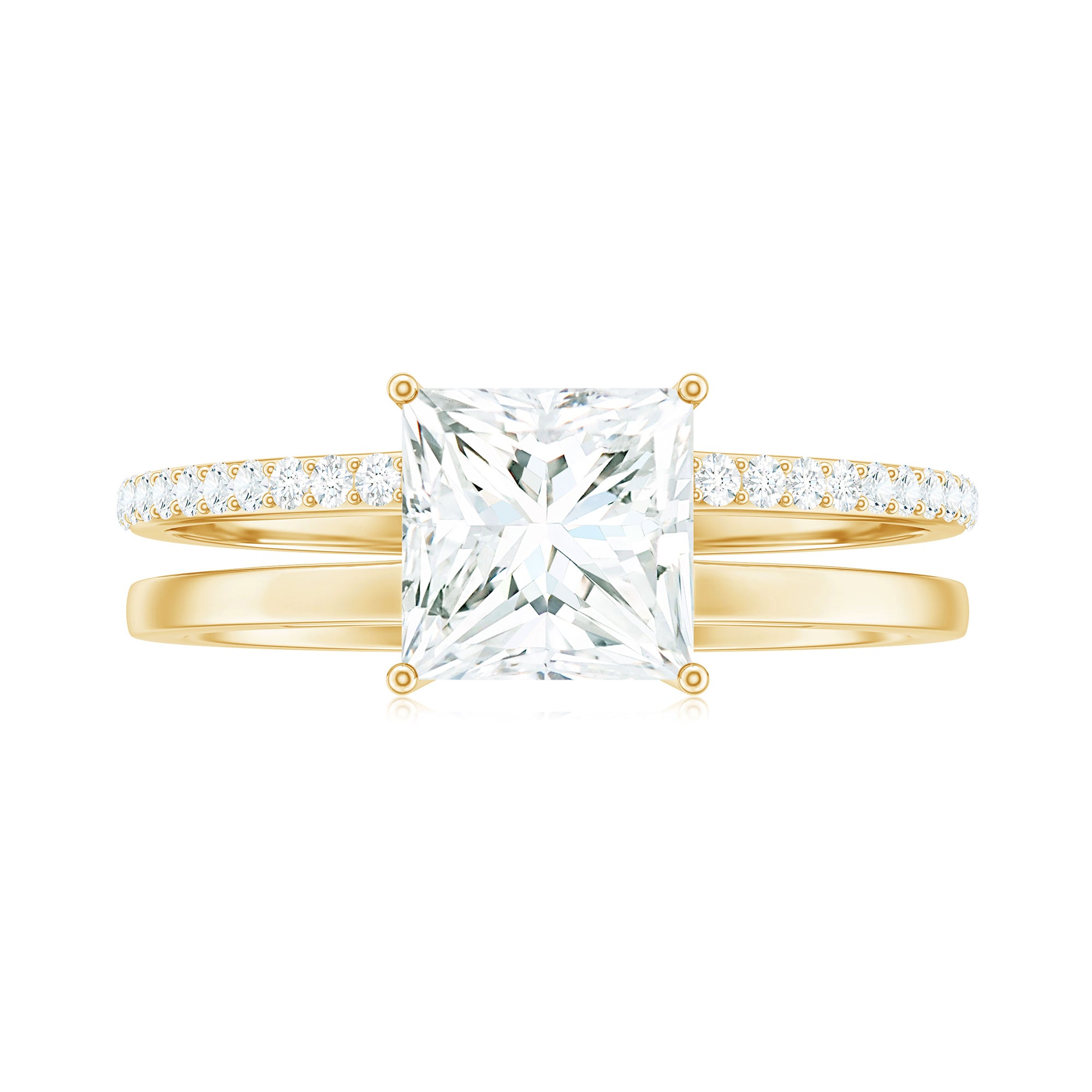 Princess Cut Solitaire Moissanite Double Band Engagement Ring Moissanite - ( D-VS1 ) - Color and Clarity - Rosec Jewels