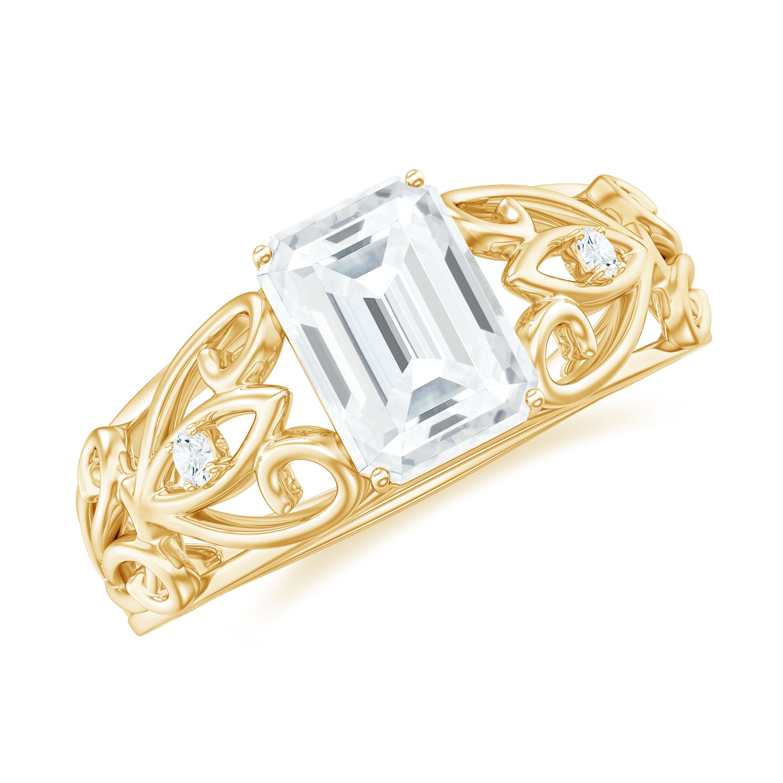 Octagon Cut Moissanite Solitaire Antique Style Ring in Gold Moissanite - ( D-VS1 ) - Color and Clarity - Rosec Jewels