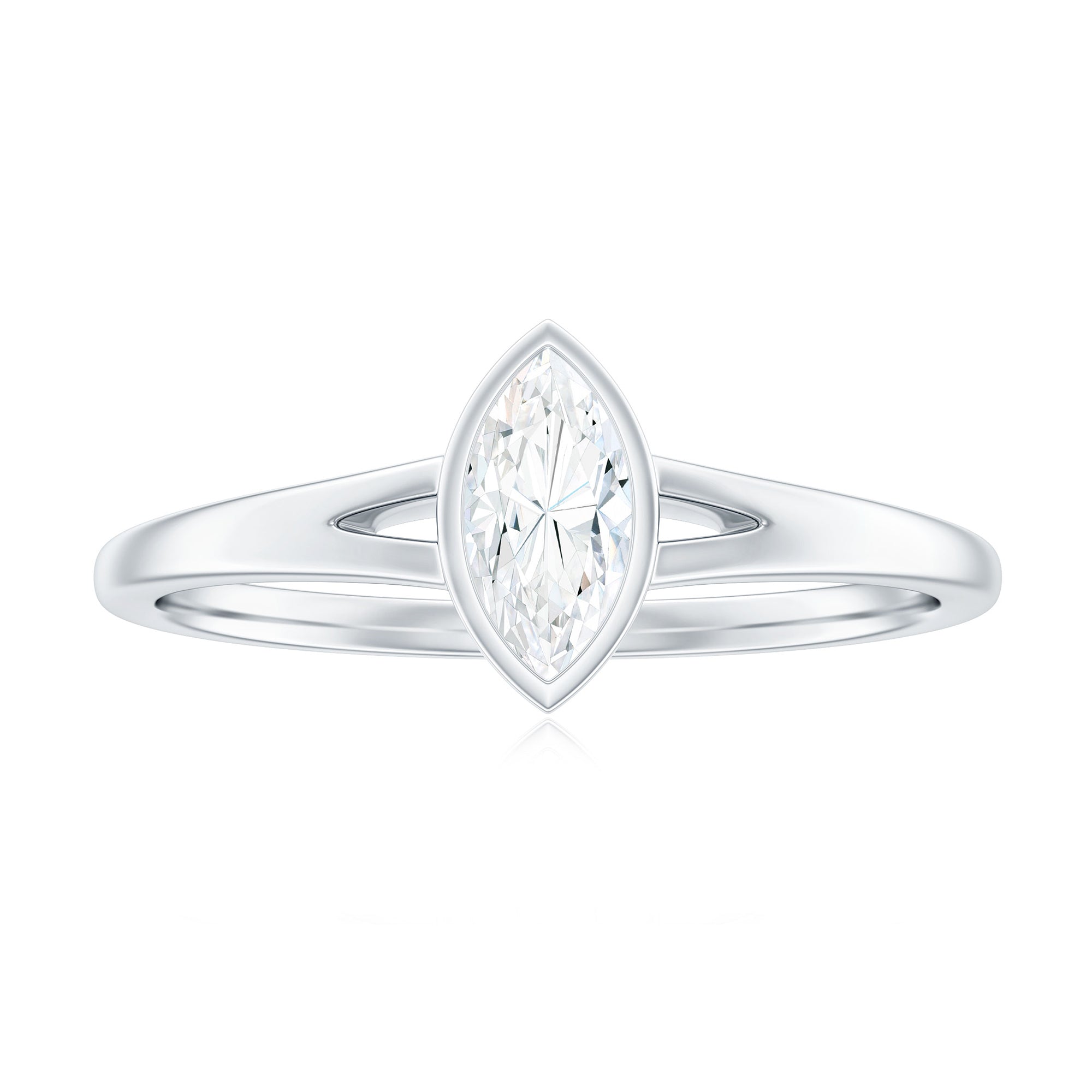 Bezel Set Marquise Cut Moissanite Solitaire Promise Ring in Spilt Shank Moissanite - ( D-VS1 ) - Color and Clarity - Rosec Jewels