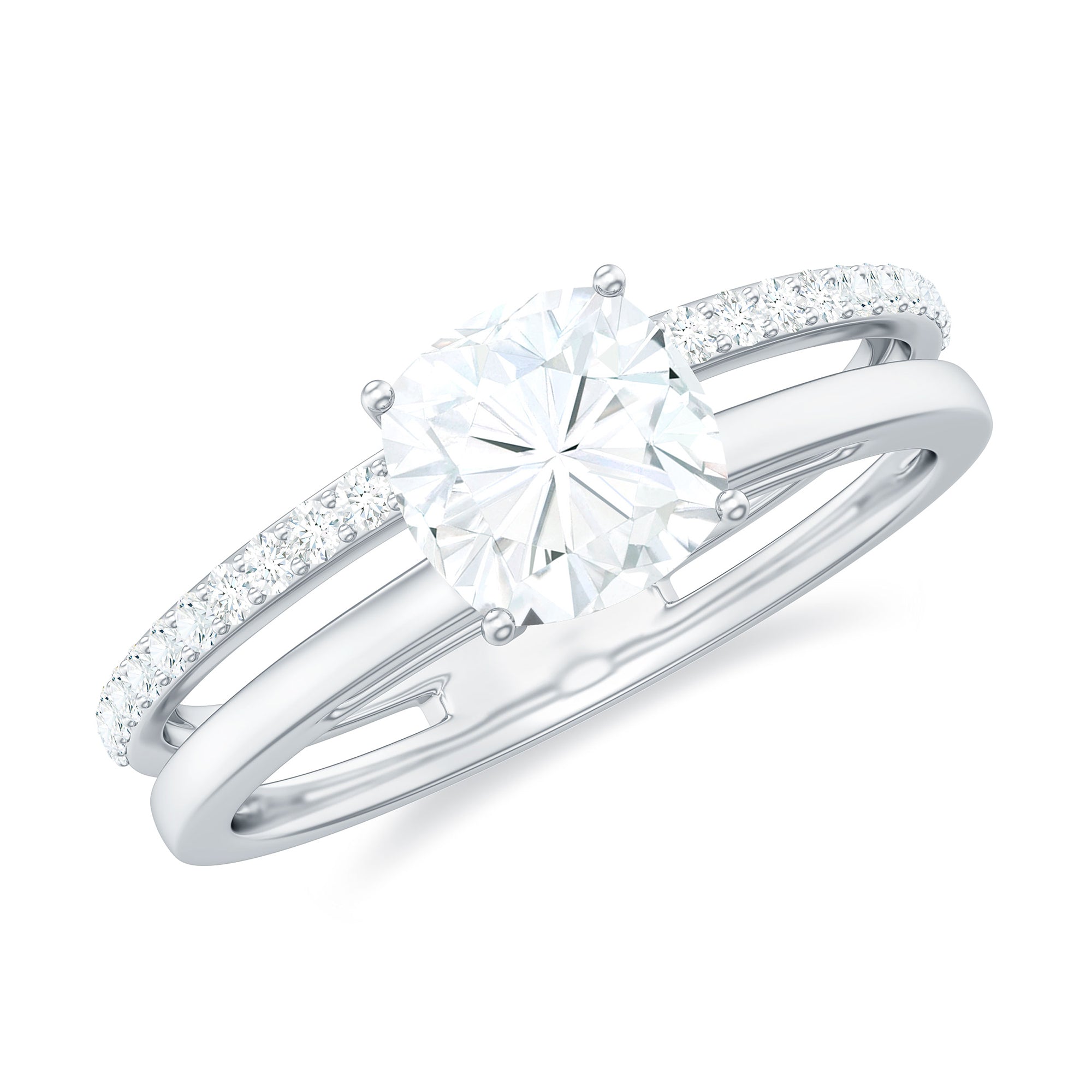 Cushion Cut Solitaire Moissanite Double Band Engagement Ring Moissanite - ( D-VS1 ) - Color and Clarity - Rosec Jewels
