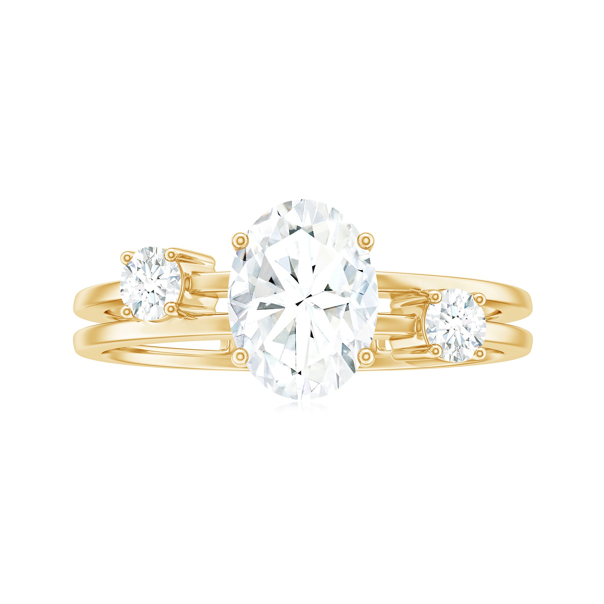 Oval Cut Moissanite Double Band Promise Ring in Gold Moissanite - ( D-VS1 ) - Color and Clarity - Rosec Jewels