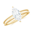 Marquise Cut Moissanite Solitaire Ring with Beaded Details Moissanite - ( D-VS1 ) - Color and Clarity - Rosec Jewels