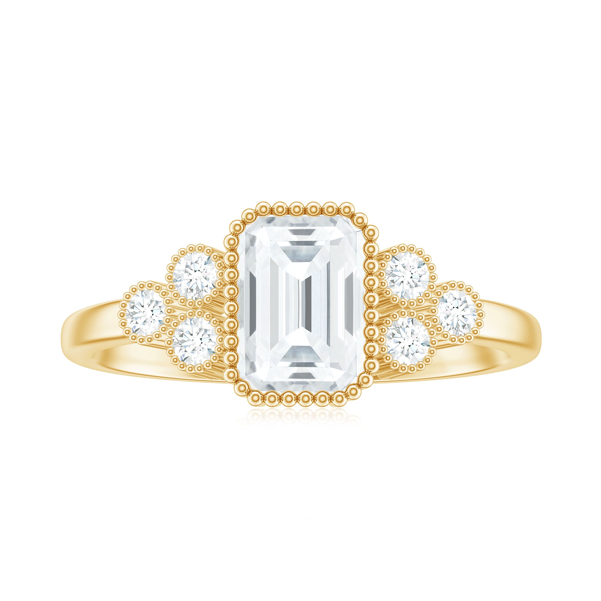 Octagon and Round Cut Moissanite Designer Ring in Gold Moissanite - ( D-VS1 ) - Color and Clarity - Rosec Jewels