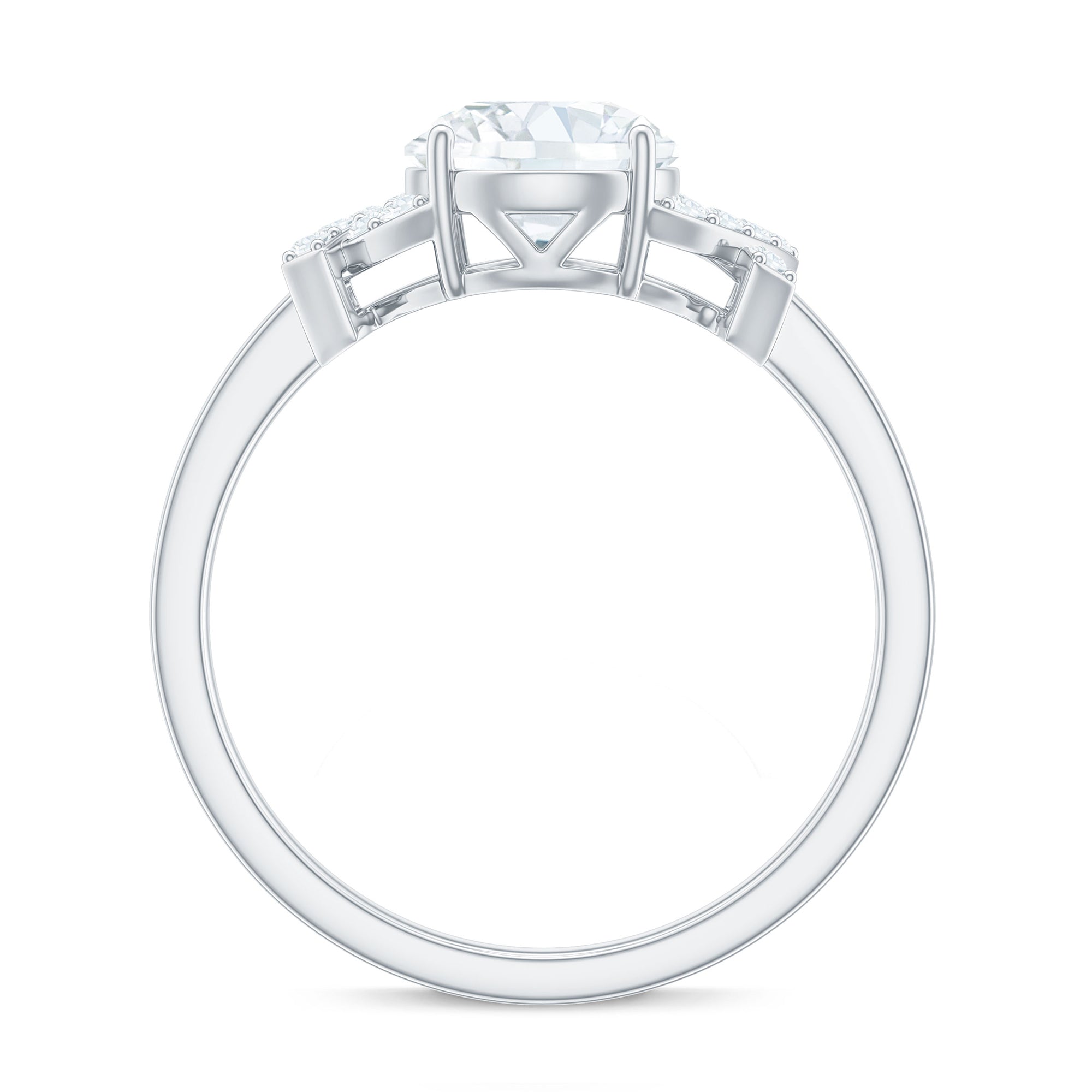 Round Cut Moissanite Solitaire Ring in Spilt Shank Moissanite - ( D-VS1 ) - Color and Clarity - Rosec Jewels