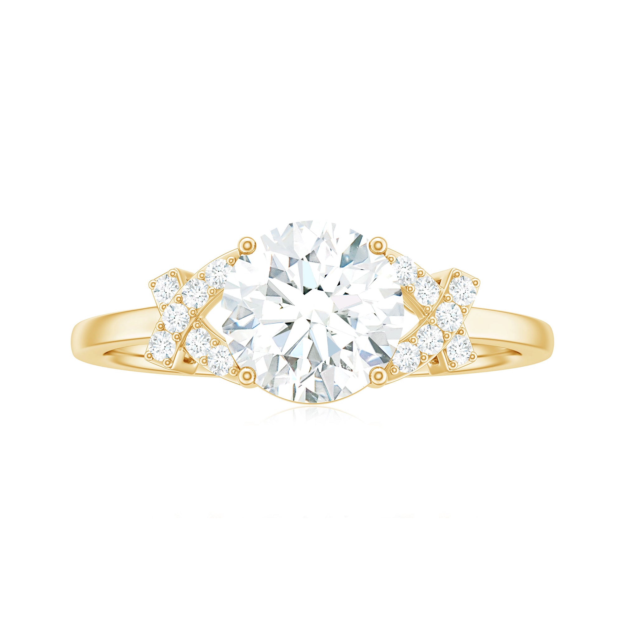 Round Cut Moissanite Solitaire Ring in Spilt Shank Moissanite - ( D-VS1 ) - Color and Clarity - Rosec Jewels