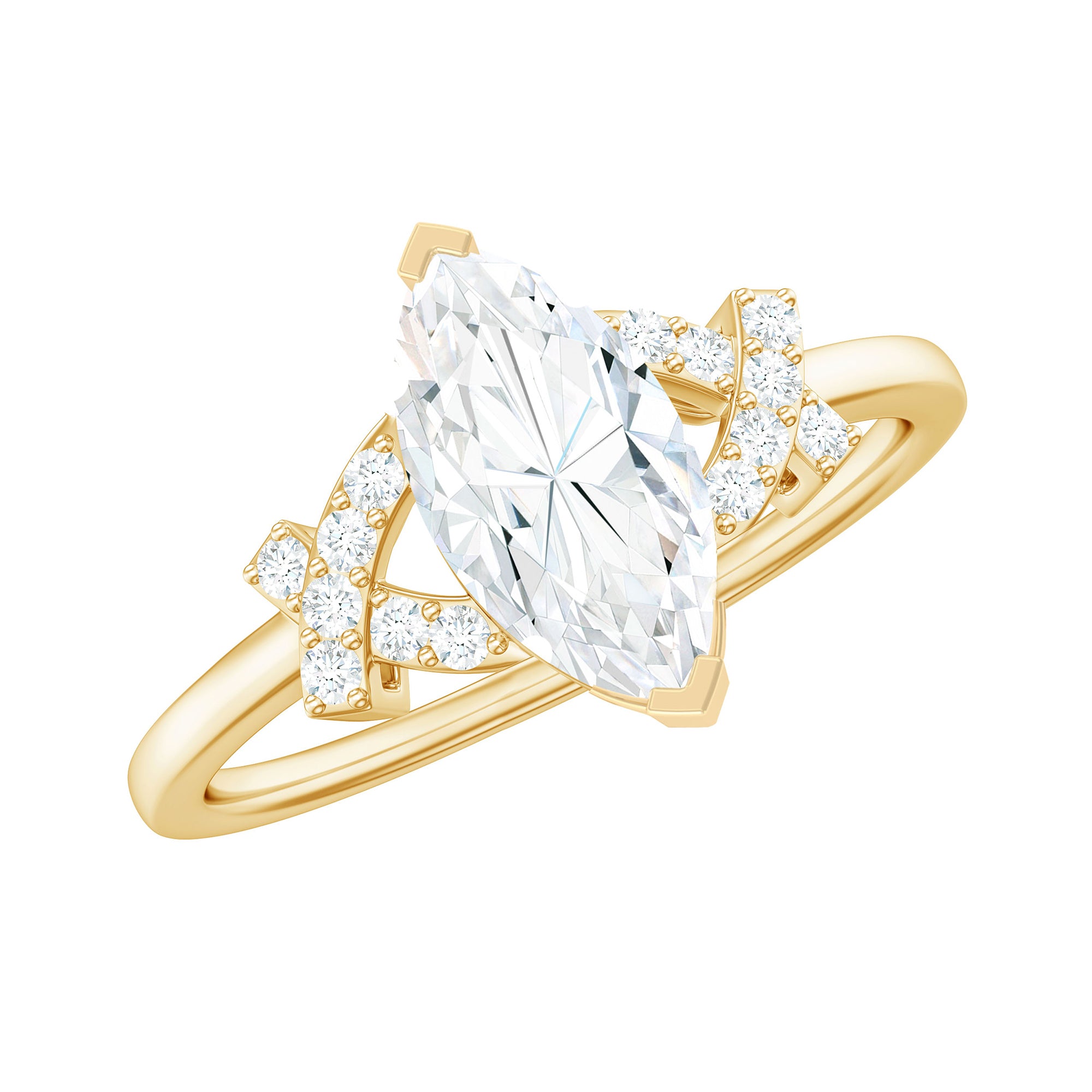 Rosec Jewels-Marquise Cut Moissanite Solitaire Ring in Spilt Shank