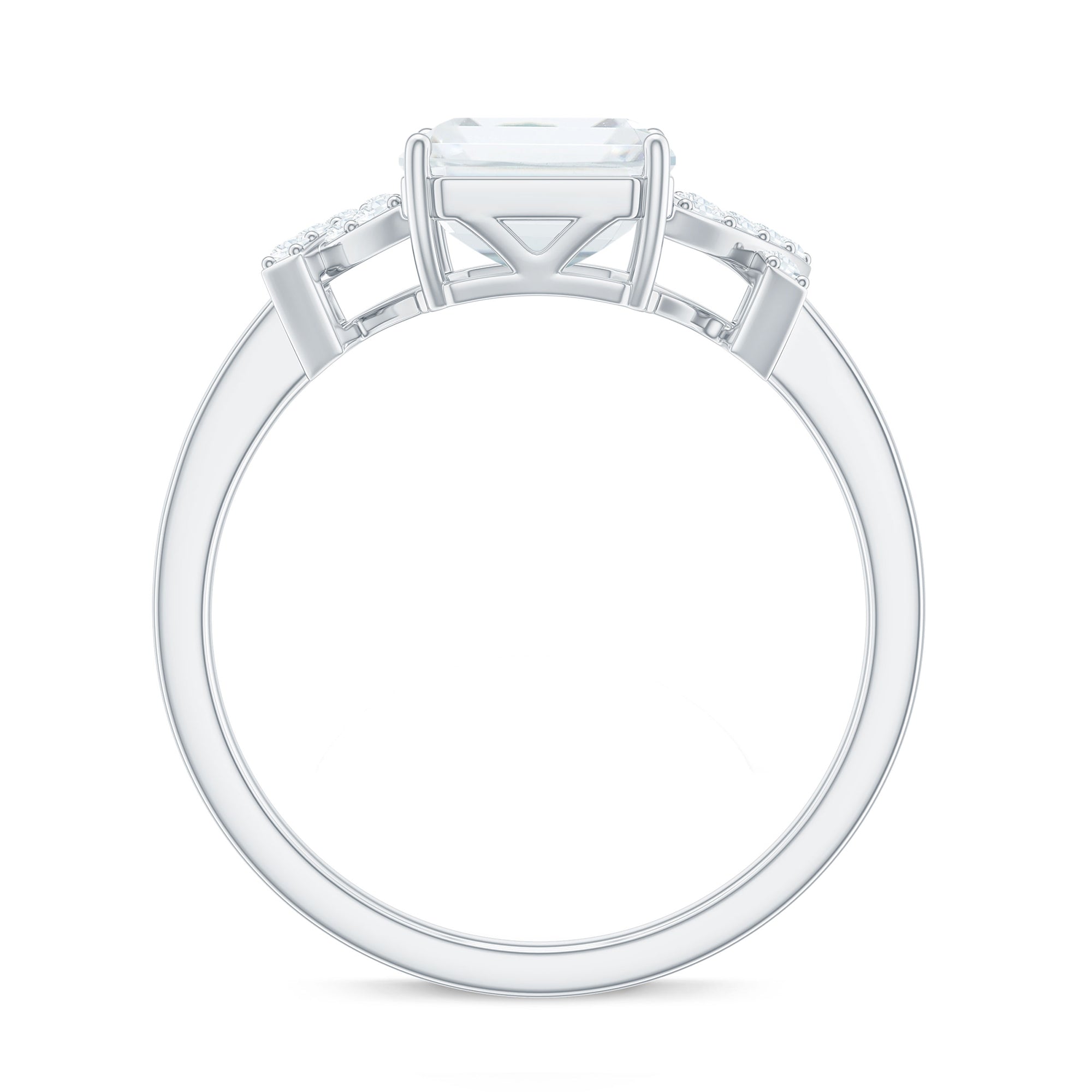 Emerald Cut Moissanite Solitaire Ring in Spilt Shank Moissanite - ( D-VS1 ) - Color and Clarity - Rosec Jewels